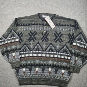 Michael Gerald Henley Sweater Mens 3XL Green Geometric Aztec Vintage 90s NEW